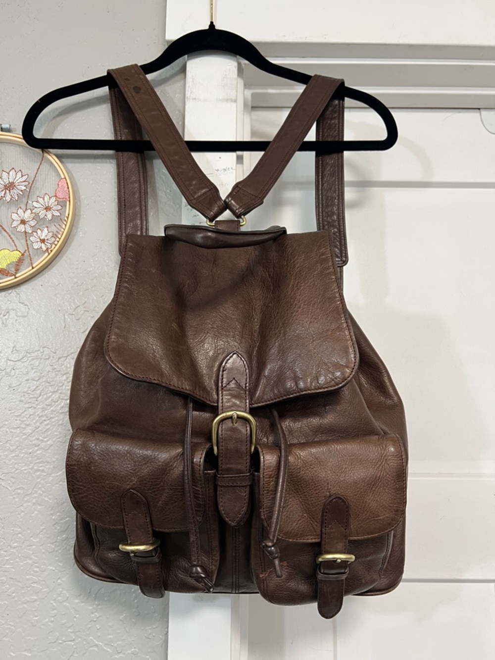 Boulder Ridge Brown Leather drawstring  Backpack Bag